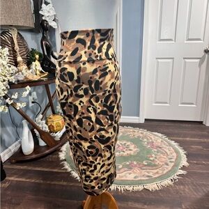 Leopard Print Midi Pencil Skirt - Tan Black Brown
